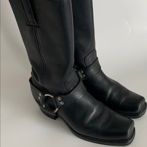 W Frye Black Leather Harness Biker Boots Size 9 M